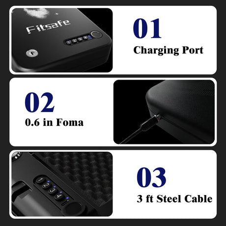 Fitsafe Biometric Gun Safe Travel Case, Bluetooth Portable Small Pistol Safe, Keypad for Nightstand Beside Home, Quick Access Smart Fingerprint Handgun Safe with Keys Fitsafe