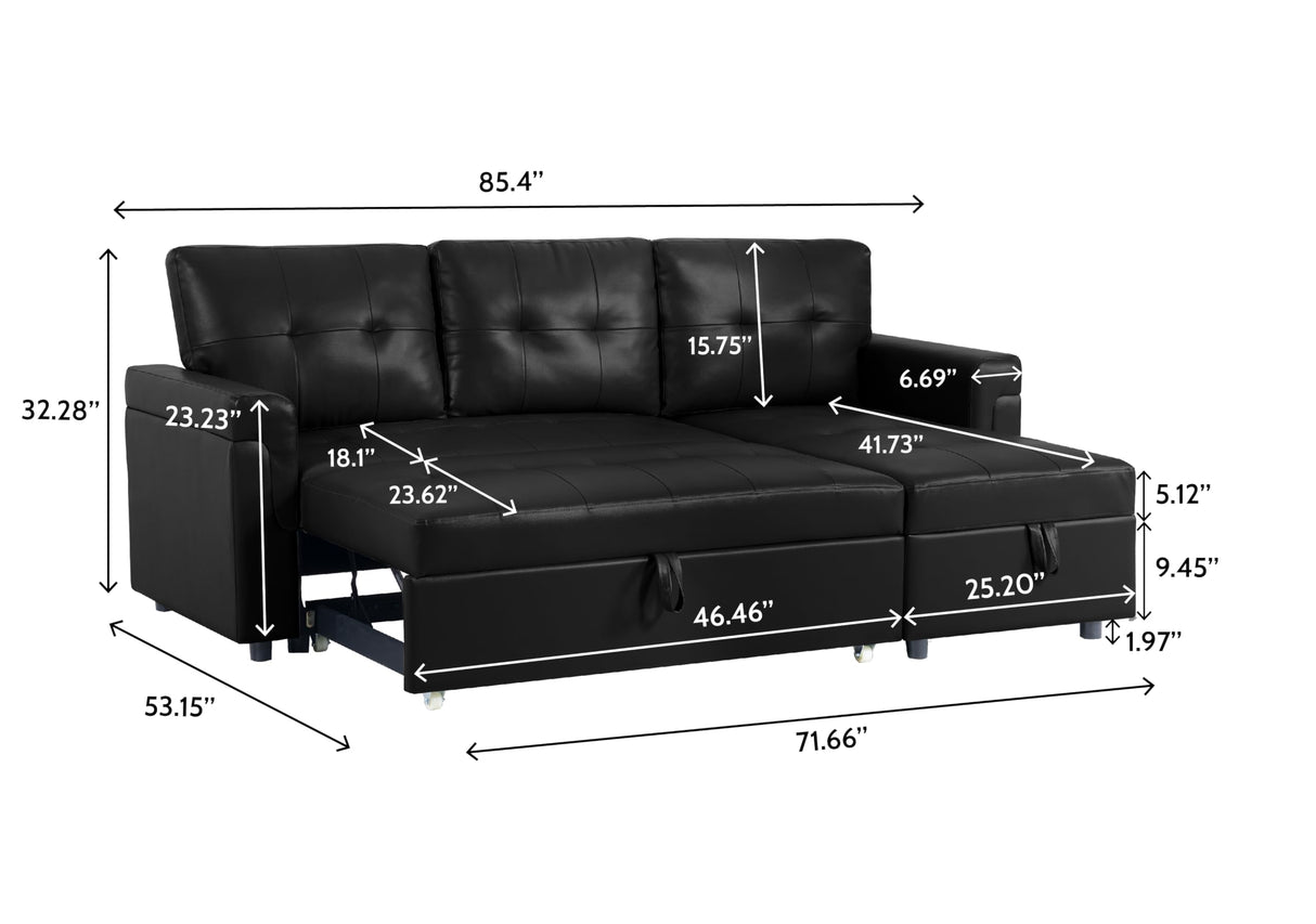 Naomi Home Jenny Sectional Sofa Sleeper with Storage Chaise, Tufted Pull Out Couch with Storage, Sectional Sofa Bed, L-Shaped Reversible Sleeper Sofa with Storage, Mocha,Air Leather Naomi Home