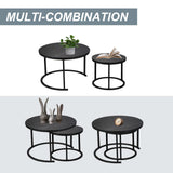 Round Nesting Coffee Set, Stackable Modern Accent Cocktail Table for Living Room Office Balcony,Nesting Tables 2 Piece with Solid Metal Frame and Easy Assembly (Black) EUROSAKURA
