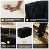 Tabaray 89'' Pull 0ut Sofa Bed King, Chesterfield Velvet Sleeper Sofa, Convertible L-Shaped Futon Couch, Tufted Back, 4 Pillows, Ottoman, Deep Seat Loveseat Couches for Living Room, Apartment, Black Tabaray