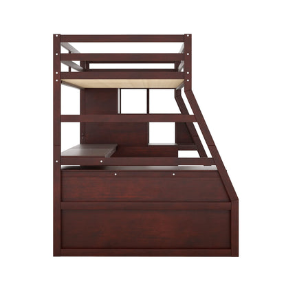 Twin Loft Bed with Stairs and Desk by Harper & Bright Designs - Solid Wood Frame with 7 Drawers & 2 Shelves in Espresso