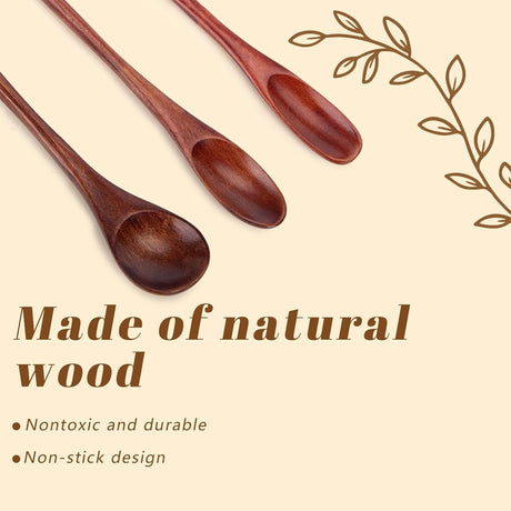 HANSGO 9PCS Wooden Coffee Spoons, Long Handle Wooden Spoon Mixing Honey Spoon Handmade Wood Stirring Spoon for Team Jam Dessert Honey Kitchen Utensil HANSGO