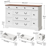 MAHANCRIS Farmhouse 9 Drawer Dresser for Bedroom, 55.1'' Modern Dresser, Engineered Wood Chest of Drawers, TV Stand with Storage, for Bedroom, Living Room, Hallway, White and Walnut MAHANCRIS