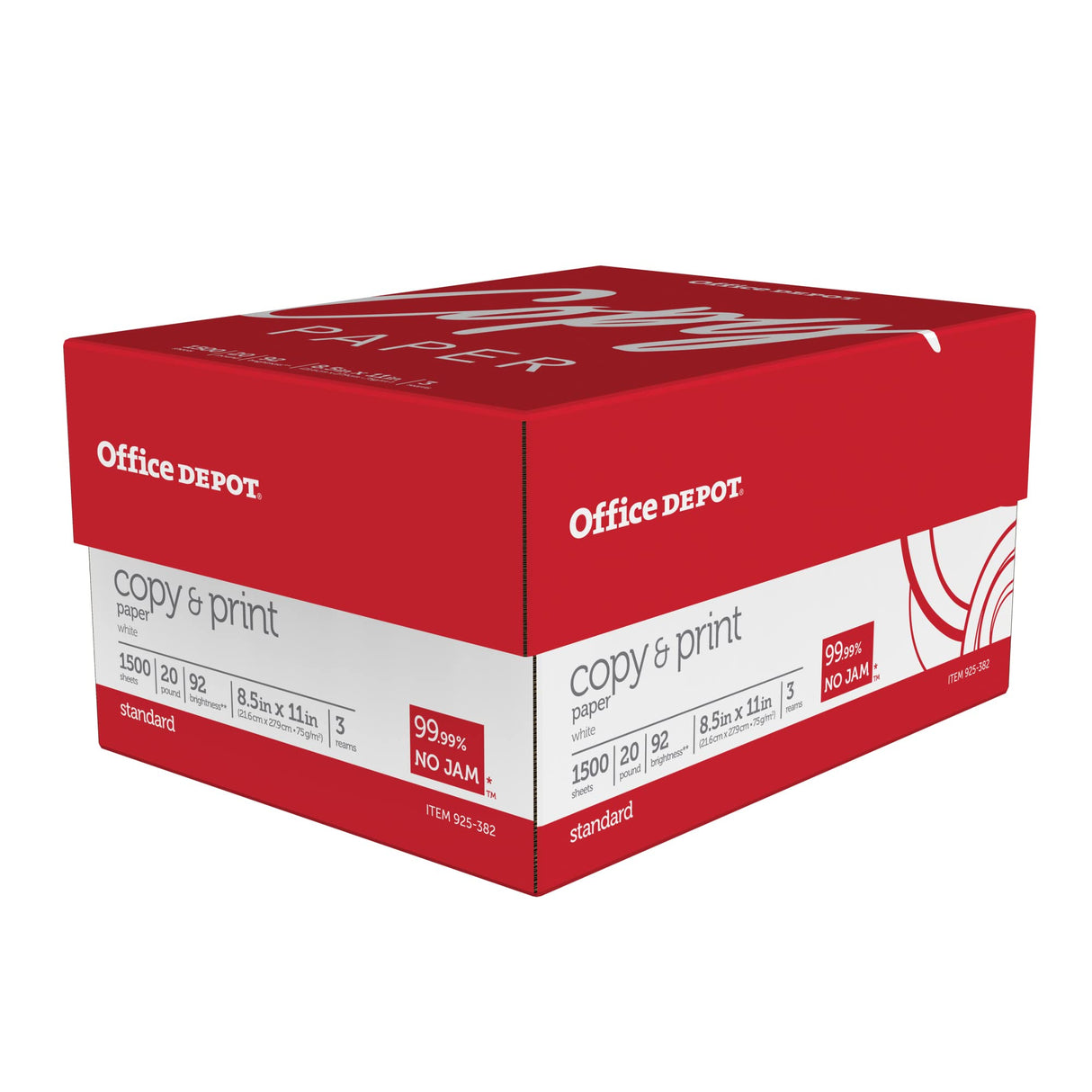 Office Depot Copy Print Paper, 8 1/2in. x 11in., 20 Lb, Bright White, 500 Sheets Per Ream, Case Of 3 Reams, 1008 Office Depot
