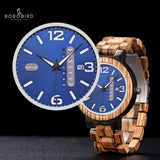 BOBO BIRD Week and Date Multi-Functional Display Men's Zebra Wooden Quartz Watch Lightweight Handmade Casual Wristwatches with Gift Box (Blue Dial) BOBO BIRD