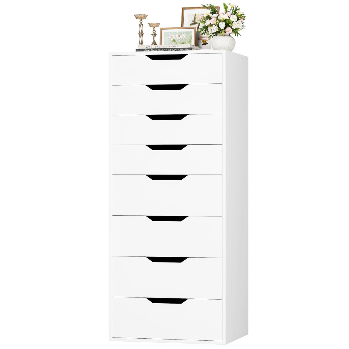 FACBOTALL Tall White Dresser, 8 Drawer Dresser with Groove Handles, White Tall Dressers, Modern Chest of Drawers with Large Storage Space for Home Office FACBOTALL