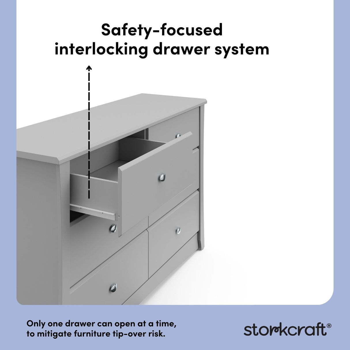 Storkcraft Crescent 6-Drawer Dresser (Pebble Gray) – GREENGUARD Gold Certified, Gray Dresser for Bedroom, Kids & Nursery Storage Chest, Safety Interlocking Drawers, Pre-Installed Tracks, Kids Chest Storkcraft