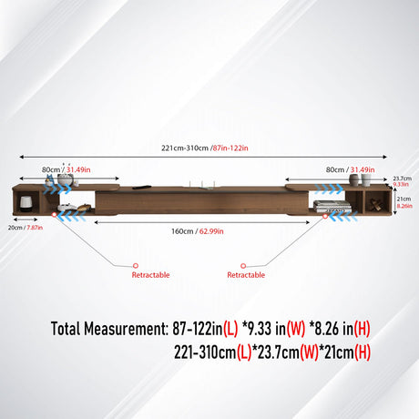Pmnianhua Retractable Length Floating TV Stand,Minimalist Floating TV Shelf,Wall Mounted TV Console,Adjustable 87'' to 122'' Floating Entertainment Center with Storage for Bedroom Living Room(Walnut) Pmnianhua
