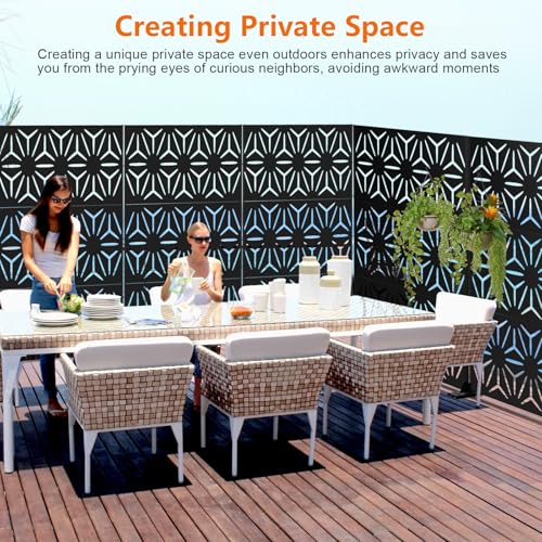 Meyoppm 72" H×48" W Metal Privacy Screen, Outdoor Indoor Privacy Screens with Stand Panels, Free Standing Decorative Privacy Screen for Patio Meyoppm