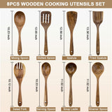 WOODME Kitchen Utensils Set 8 Piece Teak Wooden Cooking Utensil Set Non-Stick Pan Wood Spoons and Spatula Cookware for Home Everyday Use &Kitchen Tools WOODme