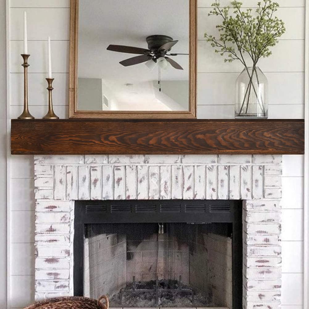 JOLLYMER Floating Wood Mantel Shelf,Rustic Fireplace Mantel Decor,Farmhouse Shelf (48" W x 6" D x 6" H)