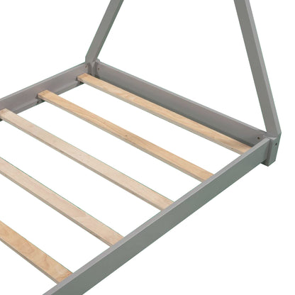 Bellemave Twin Montessori Floor Bed Frame with Sturdy Triangle Structure in Gray