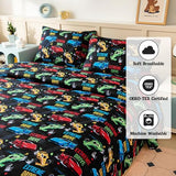 MCO Twin Sheets Set Kids, Soft Microfiber Bed Sheet Set for Boy Girls, 3 Pieces Breathable Twin Sheets Race car Black MCO