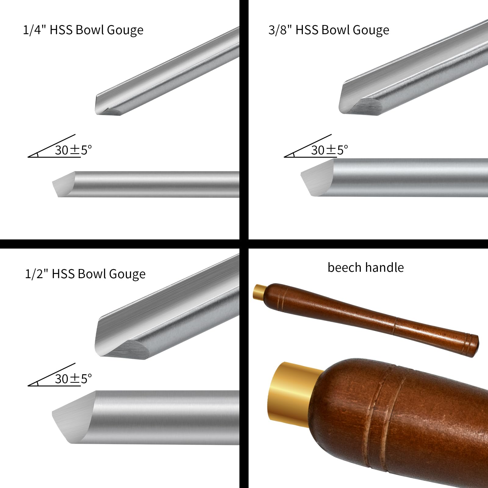 DEEFIINE 3 Pcs HSS Bowl Gouge Lathe Chisel Set, Wood Lathe Bowl Turning Tools with Wooden Box, 1/4-Inches, 3/8-Inches and 1/2-Inches chisels for woodturning - WoodArtSupply