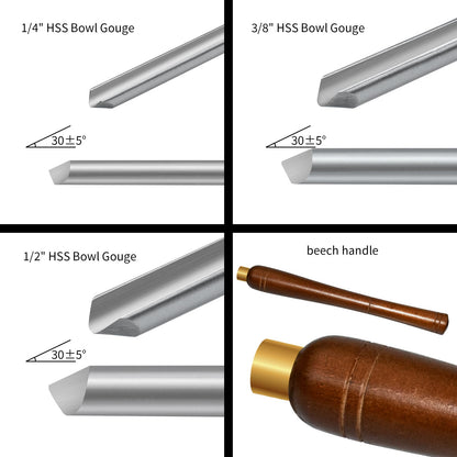 DEEFIINE 3 Pcs HSS Bowl Gouge Lathe Chisel Set, Wood Lathe Bowl Turning Tools with Wooden Box, 1/4-Inches, 3/8-Inches and 1/2-Inches chisels for woodturning - WoodArtSupply