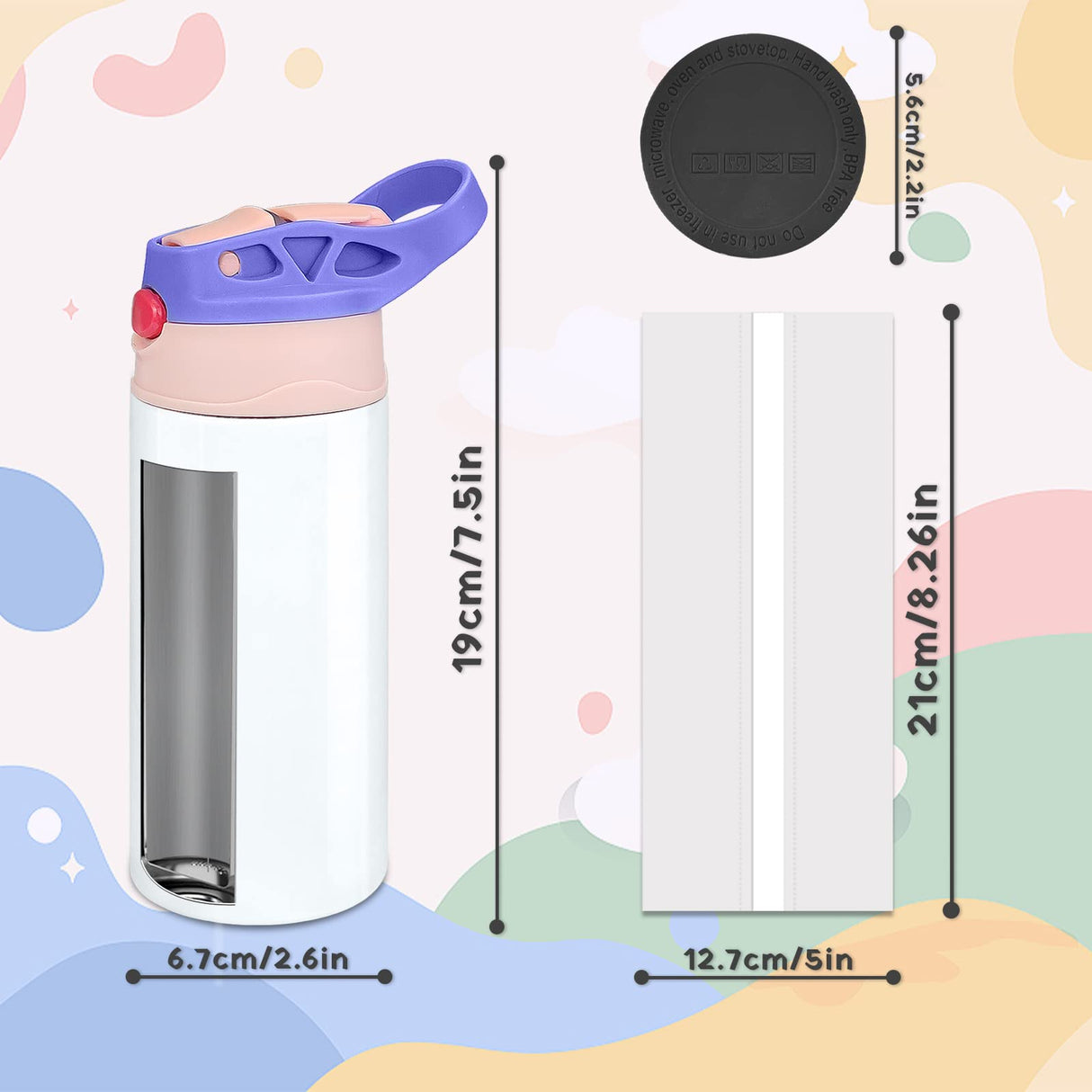 XccMe Kids Sublimation Tumbler,12oz Sublimation Water Bottle Blanks,Straight Stainless Steel Todder Sippy Cup,Double Wall Insulated Sippy Tumbler with Handle,Shrink Films,Leak Proof (Purple) XccMe