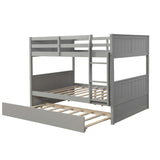 KLMM Full Over Full Bunk Bed with Trundle, Solid Wood Bunk Bed with Ladder and Safety Guard Rail, Can Accommodate 5 Person, Apply to Bedroom/Dormitory (Gray) KLMM