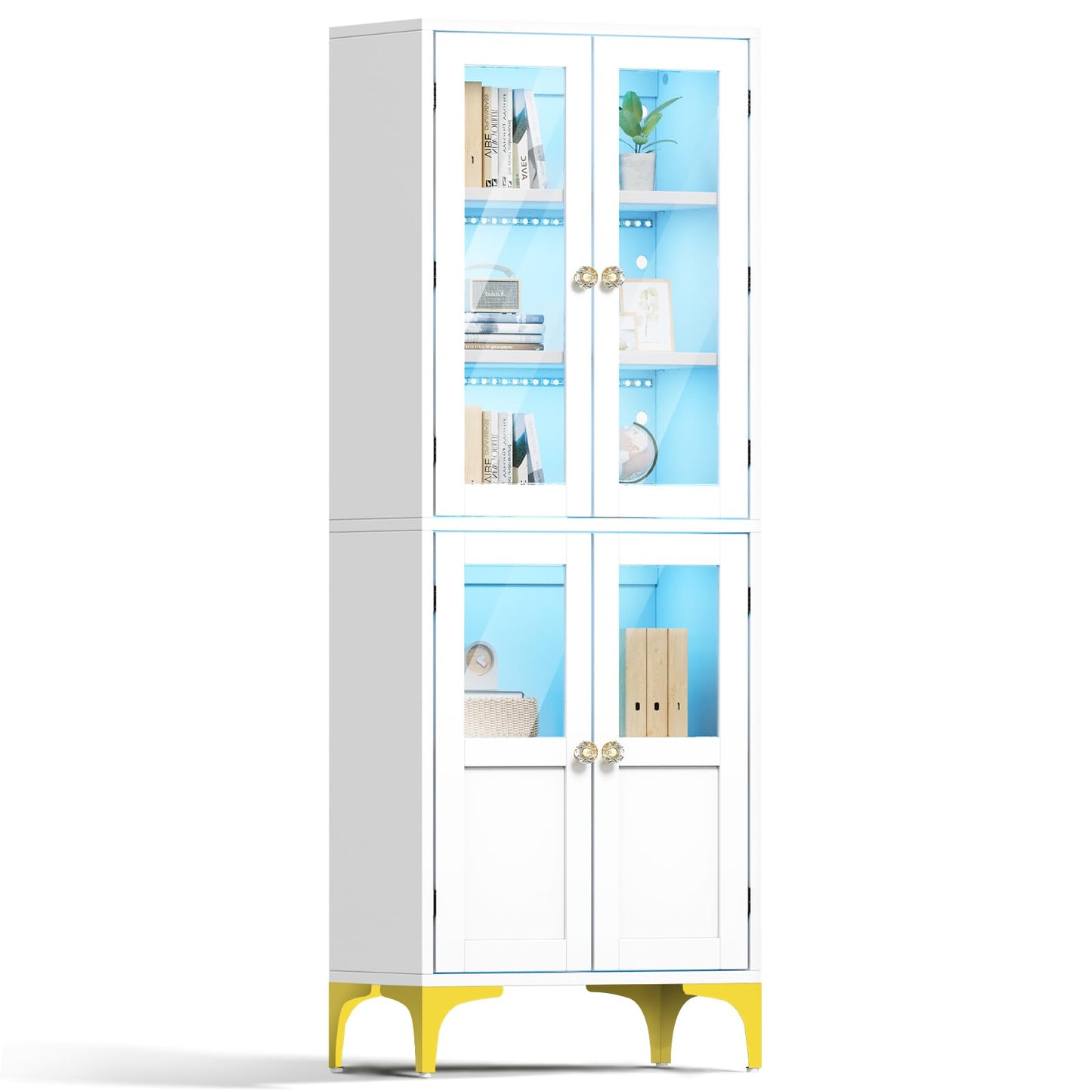 YITAHOME LED Storage Cabinet with Doors & Shelves, Kitchen Pantry Storage Cabinet Tall Freestanding Cabinet Organizer for Kitchen,Dining Room,Bathroom,Living Room, White