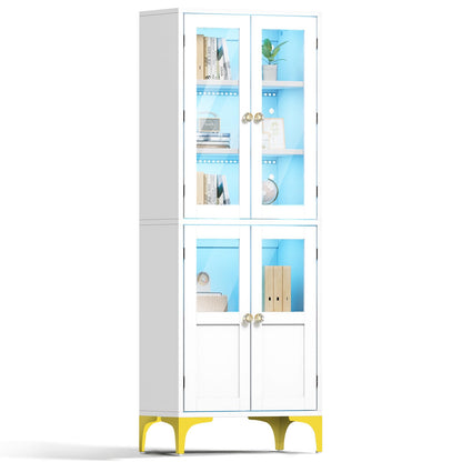 YITAHOME LED Storage Cabinet with Doors & Shelves, Kitchen Pantry Storage Cabinet Tall Freestanding Cabinet Organizer for Kitchen,Dining Room,Bathroom,Living Room, White