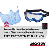 Jackson Safety 21000 - Safety Goggle - Gpl500 Premium Series - Clear Lens - Anti-fog - With Flip-up Detachable Face Shield - Blue Body Jackson Safety