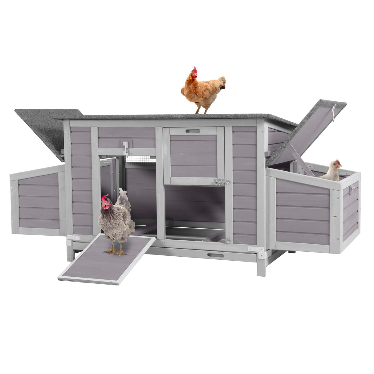 GUTINNEEN Chicken Coop Outdoor Wooden Portable Hen House Expandable Poultry Cage with Nesting Box,Perches,Waterproof Roof GUTINNEEN