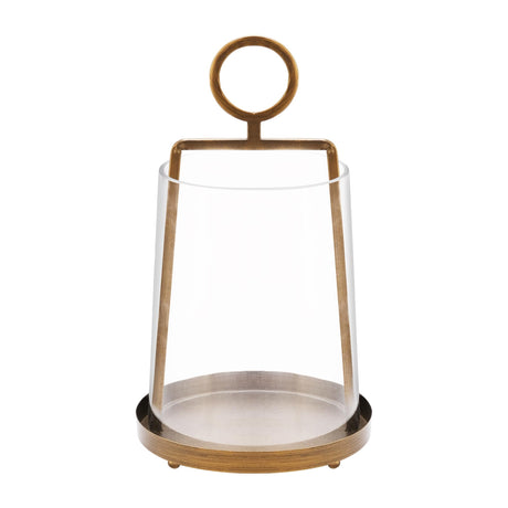 9" Wide Modern Metal Hurricane Lantern with Handmade Sturdy Glass Sleeve in Brass for Pillar Candle & Plants, Farmhouse HurricaneIndustrial, Minimalistic, Shabby Chic (1, Brass, 9"x14") twakutwaku