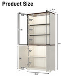 chartustriable 71" Tall Glass Display Cabinet with LED Sensor Light & Pop-up Glass Doors, Modern Fluted Bookcase with Shelves, Curio Storage Cabinet, Living Room, Office, Bedroom, Off White chartustriable