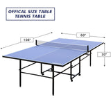 HaoKang Folding Rolling Table Tennis Table Regulation Ping Pong Table with 2 Paddles 2 Balls 1 Net and Post Set Fold-Up Design 4 Wheels for Easy Movement, BLUE HaoKang