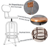 BOKKOLIK Set of 2-Industrial Bar Stools-Swivel Wooden Seat-Bar Counter Height Adjustable 26-32.2inch-Kitchen Dining Chairs BOKKOLIK