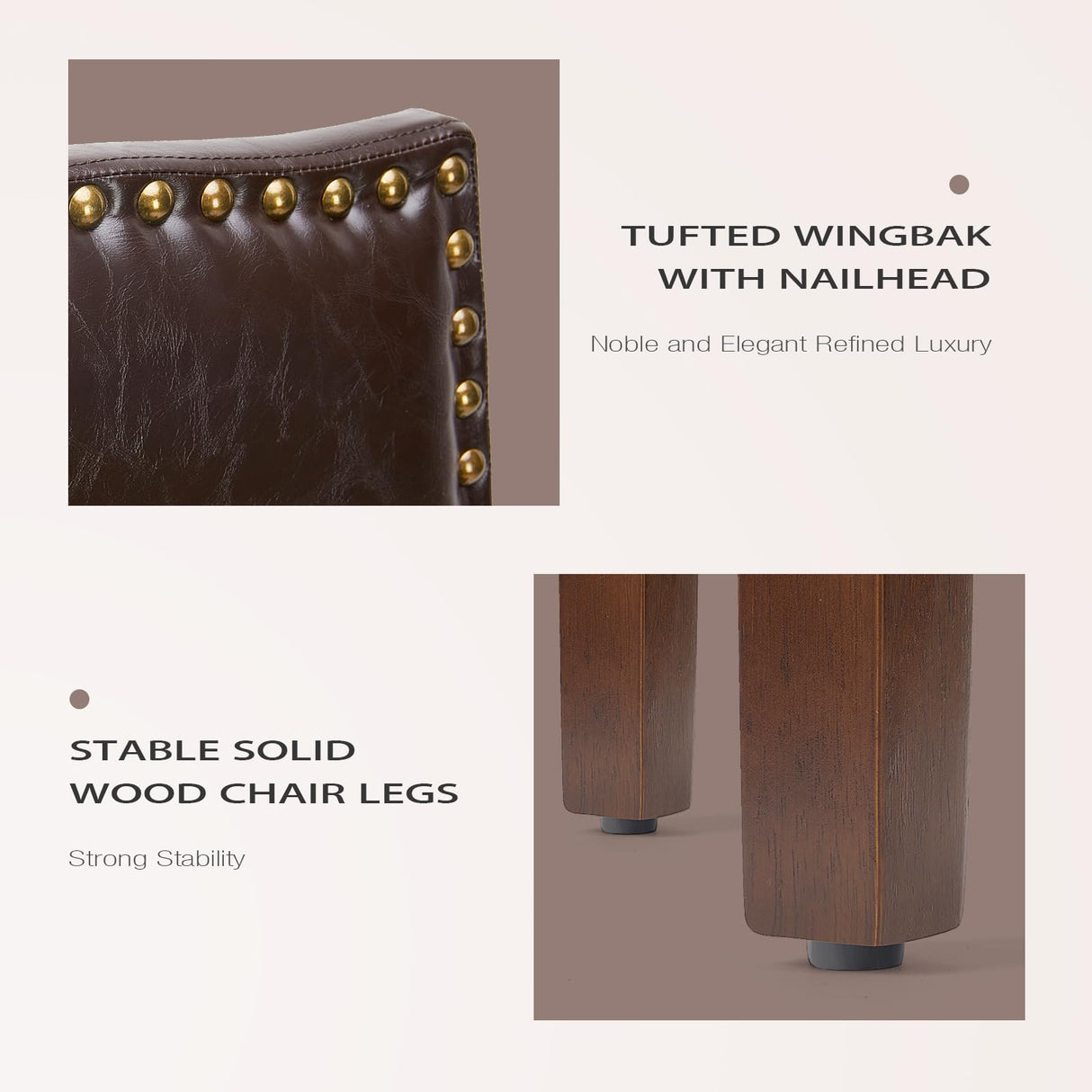 MCQ Upholstered Dining Chairs Set of 4, Modern Upholstered Leather Dining Room Chair with Nailhead Trim and Wood Legs, Mid-Century Accent Dinner Chair for Living Room, Kitchen, Dark Brown DUMOS