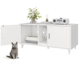 YDTOP Cat Litter Box Enclosure for 2 Cats, Hidden Litter Box Furniture with Scratching Pad, Double Room Wooden Cat House Washroom Storage Cabinet End Table, White YDTOP