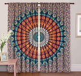 Popular Handicrafts Indian Hippie Bohemian Beautiful Peacock Mandala Curtain Panels Room Divider Blue Popular Handicrafts