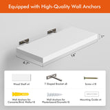 YUFLINX Floating Shelves for Wall,16’’Rustic Wood Wall Shelf for Room Decor/Storage/Display,Small Book Shelf,Wall Mounted Hanging Shelves for Bedroom, Bathroom, Living Room, Kitchen(White,Set of 4) YUFLINX