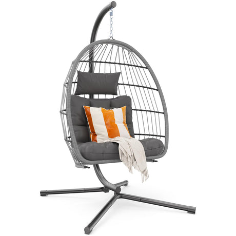 Hipicute Egg Chair with Stand,Patio Rattan Wicker Hanging Swing Egg Chair Hammock Chair for Bedroom Porch Garden,Thickened Aluminum Alloy Steel Frame and UV Resistant Cushion,350LBS Capacity Hipicute