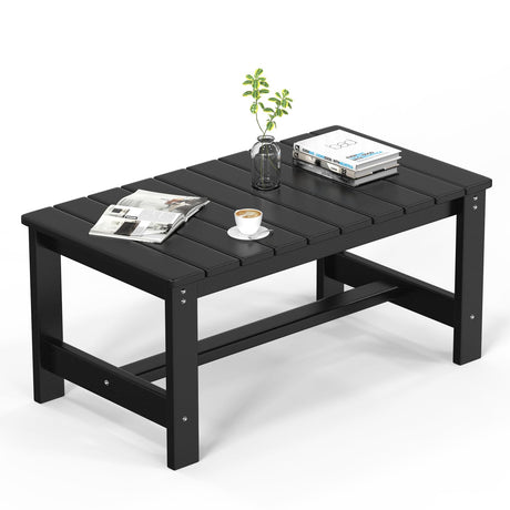 VINGLI Outdoor Coffee Table, HDPE Patio Coffee Table for Outside, All-Weather Rectangle Coffee Table for Deck, Garden, Balcony, Porch, Indoor & Outdoor Use, Black VINGLI