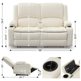 Yolsali Loveseat Recliner Sofa, Manual Reclining Loveseat with Removable Armrest, PU Leather Double Recliner for RV with 2-Tier Cushions, USB Charging Ports, Cup Holders - Ivory White, PU Yolsali
