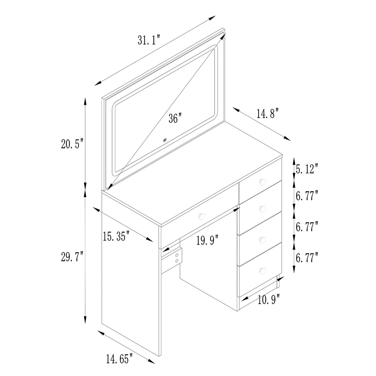 Makeup Vanity with Large Lighted Mirror, Vanity Desk with 5 Drawers Vanity Set with Power Outlet 3 Color Lighting Modes Dressing Table for Women Girls (White) Panana
