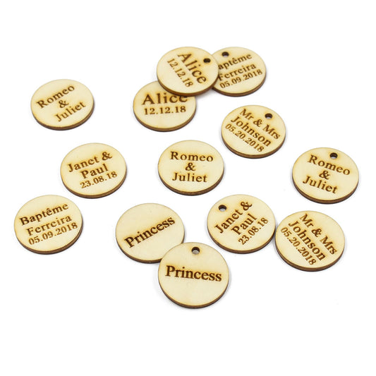 50 Pcs Personalized Custom Country Wedding Vintage Wooden Round Label,Baby Baptism Birthday Party Gift Wine Tag Wedding Decoration (Wood with A Hole,3 CM) - WoodArtSupply