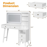 Fluted Makeup Vanity Desk with 36" Large Mirror and 3 Modes Adjustable Lights, 48" Big Modern Vanity Mirror with Lights and Charging Station, Vanity Table with Drawers and Solid Wood Legs for Bedroom HEYNEMO