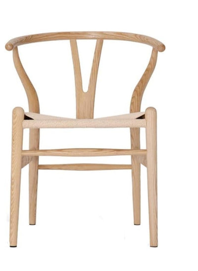 VODUR Wishbone Chair Natural Solid Wood Dining Chair/Hans Vegner Y Chair Rattan and Wood Accent Armrest Chair (Ash Wood + Natural Wood Color - 1