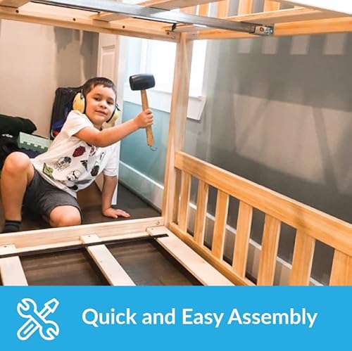 Max & Lily High Loft Bed, Twin Bed Frame For Kids With Bookcase, White Max & Lily