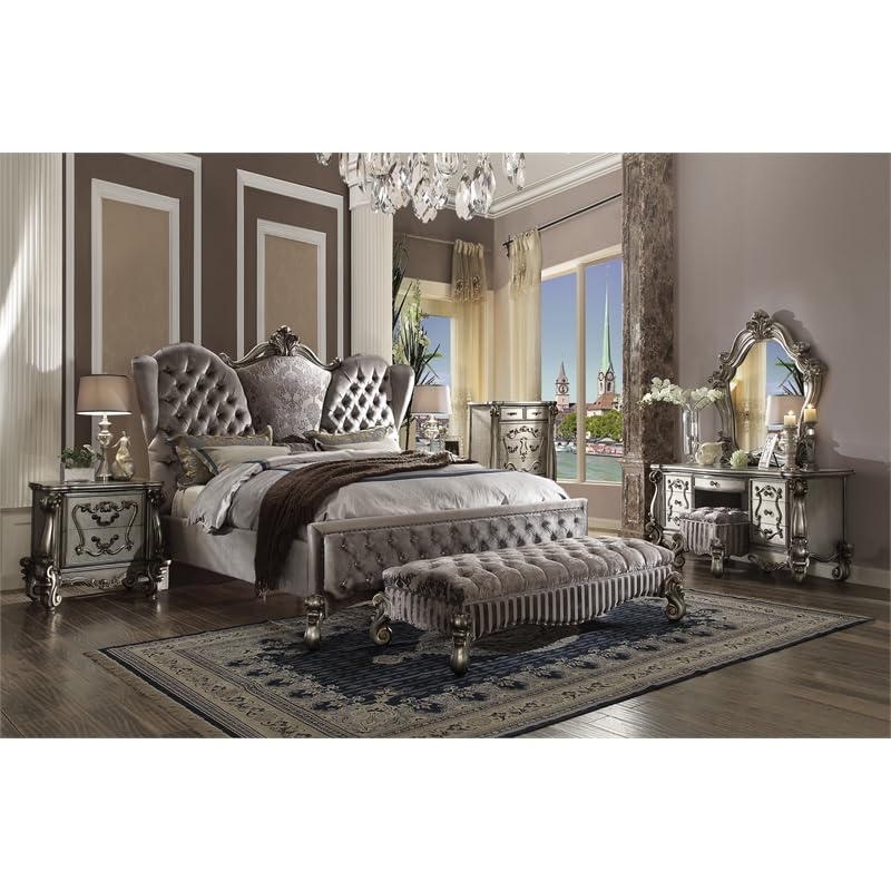 Acme Versailles Wood 5-Drawers Bedroom Chest in Antique Platinum and Gray - WoodArtSupply