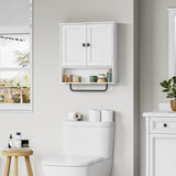 RRX Bathroom Cabinet Wall Mounted Medicine Cabinets with Towels Bar, Over The Toilet Storage Cabinet with 2 Doors and Adjustable Shelf, White Wall Cabinet for Bathroom Laundry Kitchen RRX