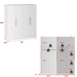 FUNISIR 4 Doors Bedroom Wardrobe, Wood Armoire with 2 Clothes Hanging Rails, 4 Storage Shelves and 2 Drawers, 63“ Wide Bedroom Storage Unit Clothes Organized Closet, White(70.9" H) FUNISIR