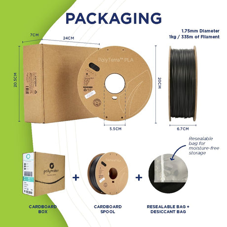 Polymaker Matte PLA Filament Charcoal Black 1.75mm 1kg 3D Printing Filament, PolyTerra 3D Printer PLA Filament POLYMAKER