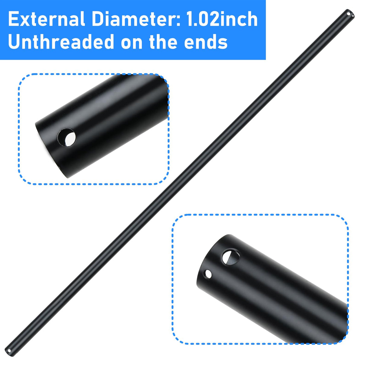 48 inch Ceiling Fan Downrod , 4 FT Black Downrod for Ceiling Fan, 1 inch Outside Diameter, Ceiling Fan Extension Downrod, Ceiling Fan Boom Suitable for a Wide Range of Fans (Black, Not Threaded) Sibosen