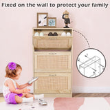 HOPUBUY Shoe Cabinet for Entryway, Narrow Shoe Storage Cabinet, Hidden Rattan Shoe Cabinet Wood 3 Tier Slim Shoe Rack for Home and Apartment, Nature HOPUBUY