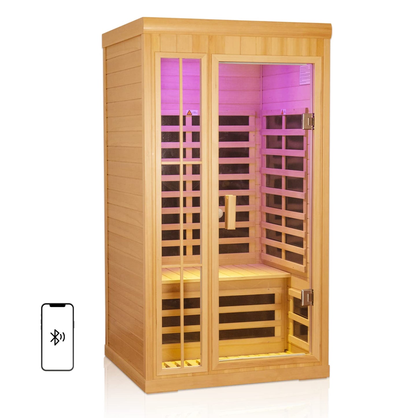 Kanlanth 1 to 2 Person Infrared Sauna, Hemlock Wood Low EMF FAR Infrared Sauna for Home, 1,350watt, Indoor Saunas with Bluetooth, LCD, LED - WoodArtSupply