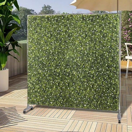 Patio 60" H x 60" W Faux Hedge Wall Room Divider with Wheels, Artificial Boxwood Panels Greenery Wall Privacy Screen Freestanding, Room Partition Decor Mobile Backdrop for Outdoor Indoor Patio