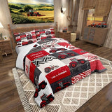 Erosebridal Kids Tractor Comforter Set for Boys Girls Red Cartoon Tractor Bedding Set Twin Farm Vehicle Truck Down Comforter Equipment Construction Duvet Insert Rustic Geometric Plaid Room Decor Erosebridal